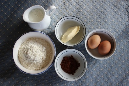 tortitas, chocolate, huevos, harina para bizcochos, bicarbonato de sodio